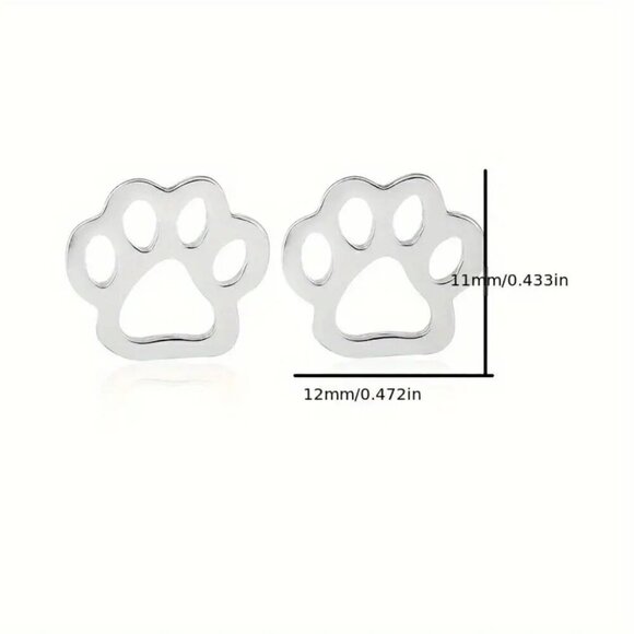 Paw Print Stainless Steel Stud Earrings #1365 - Picture 3 of 7